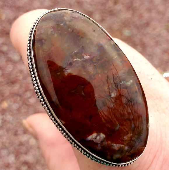 New Huge Moroccan Seam Agate 925 Silver Ring - Picture 2 of 11